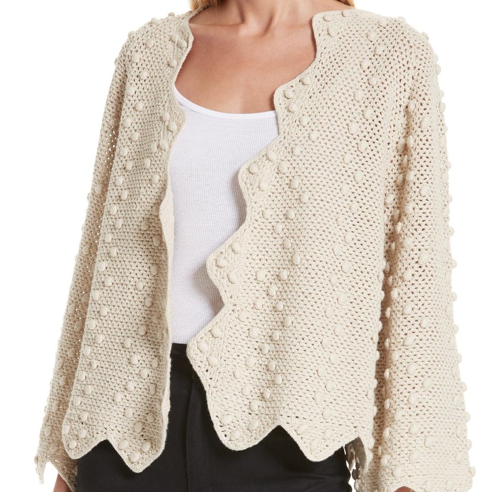 THE GREAT Beige Zig Zag Bobble Cardigan Sweater